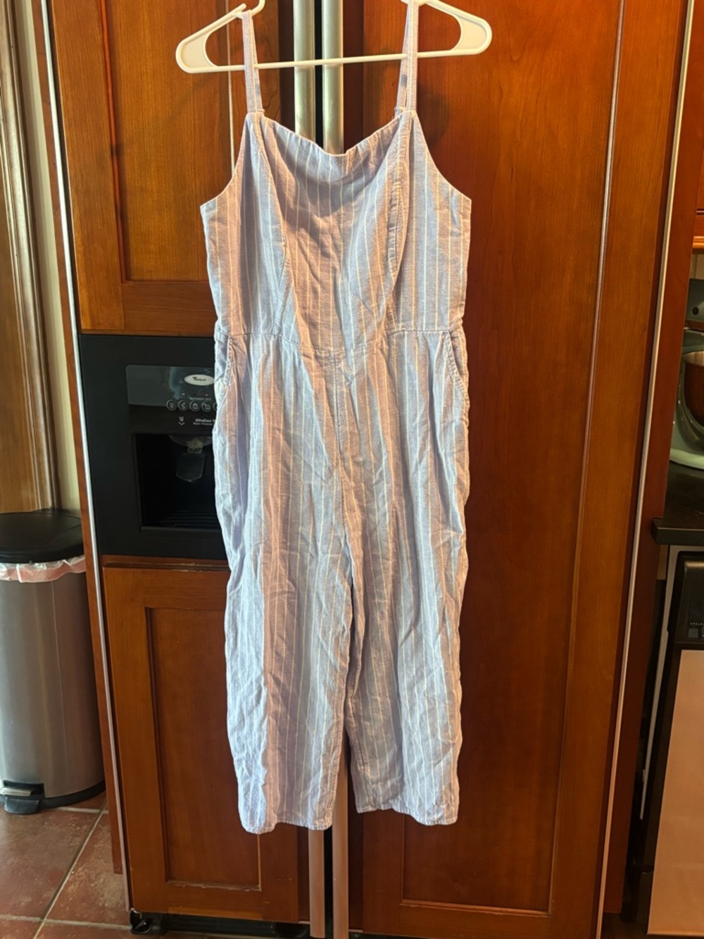 Light Blue Striped Linen Jumpsuit